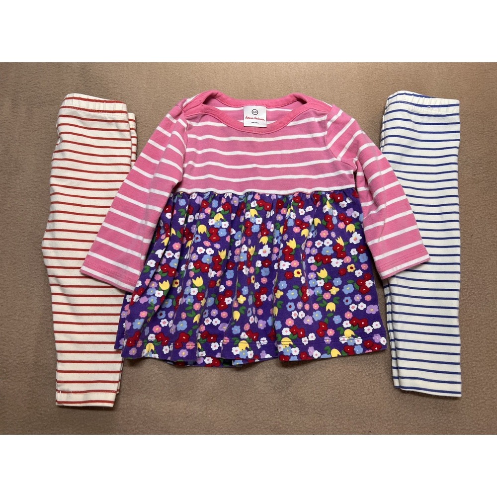 Hanna Andersson Baby Girl Clothing Lot 3-6M Striped Dress & 2 Leggings Size 60
